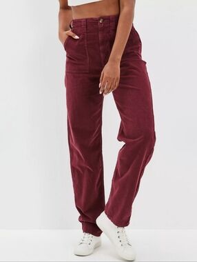 American Eagle Baggy Mom Corduroy Pant NWT High Rise Burgundy Size 8